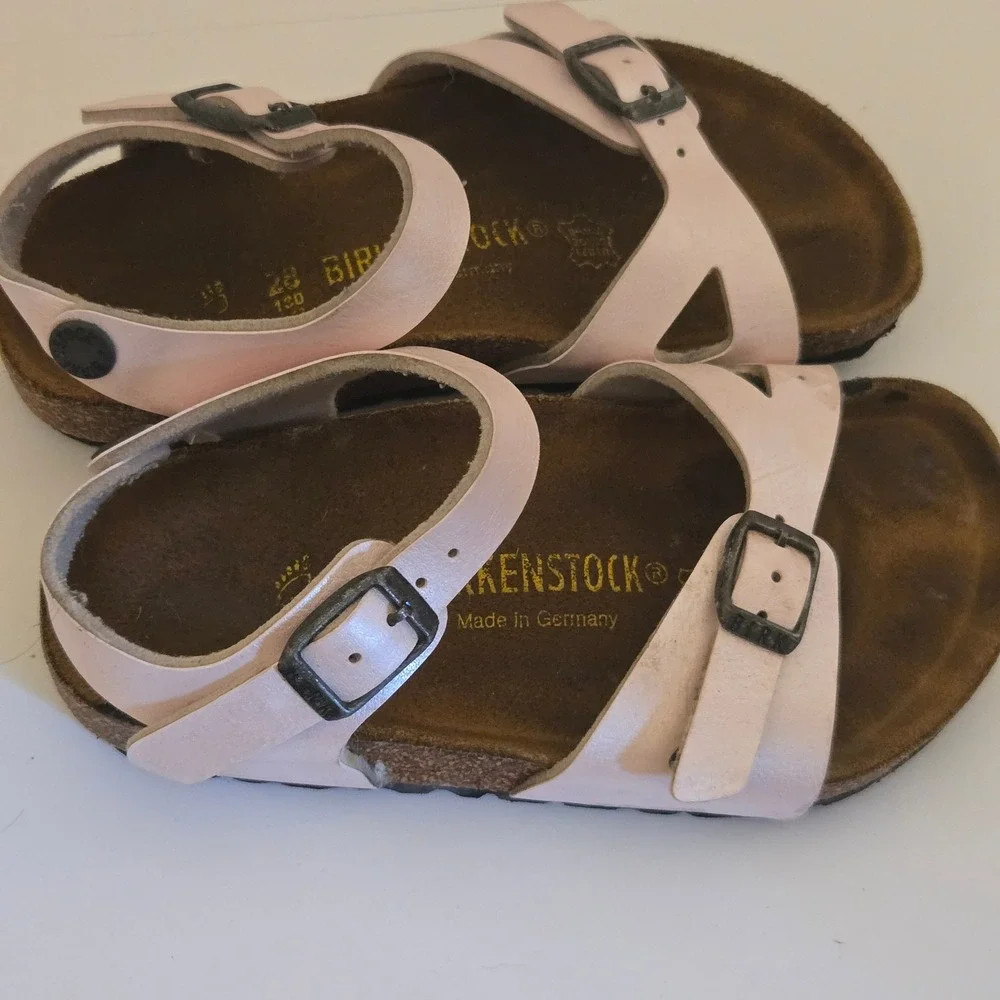Birkenstock Rio Kids Pink Pearl Sandals Ankle Strap Cork Footbed Size 28 C10